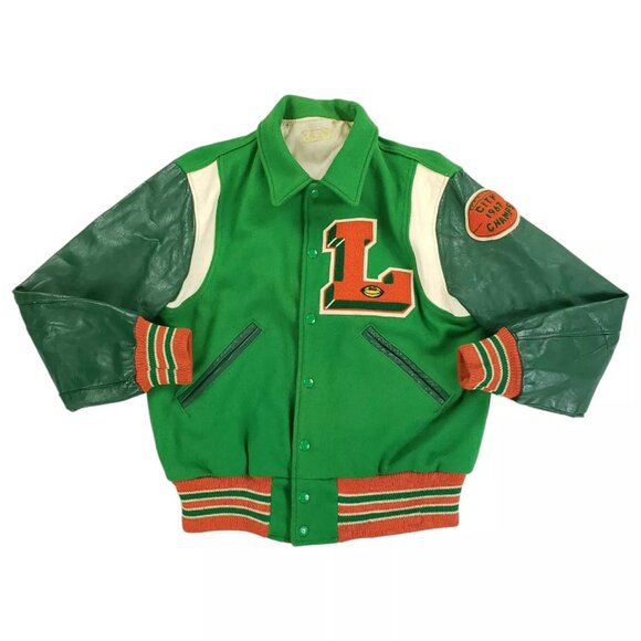 Vtg 1960s 60s Football Champs Champions Wool Leather Varsity Letterman Jacket 42